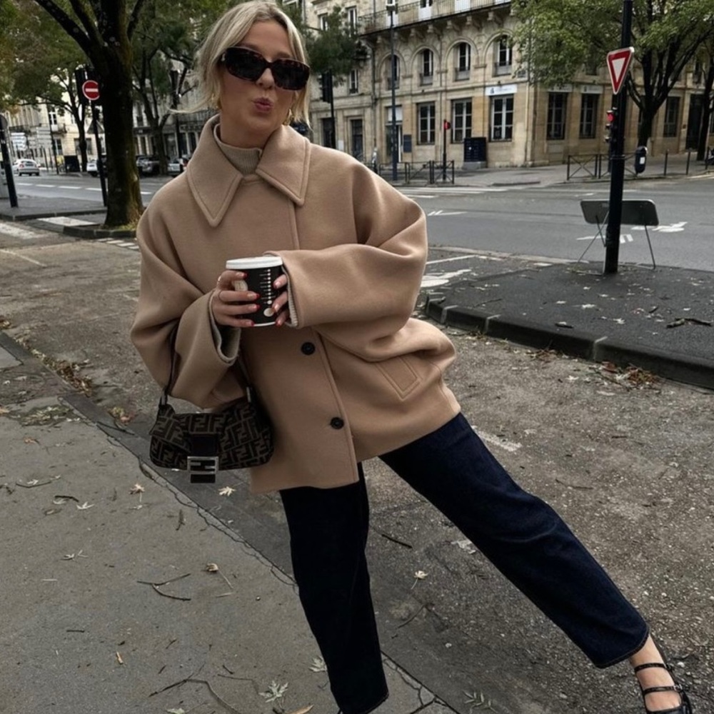 Zara cropped oversized wool coat camel tan - Picture 5 of 17